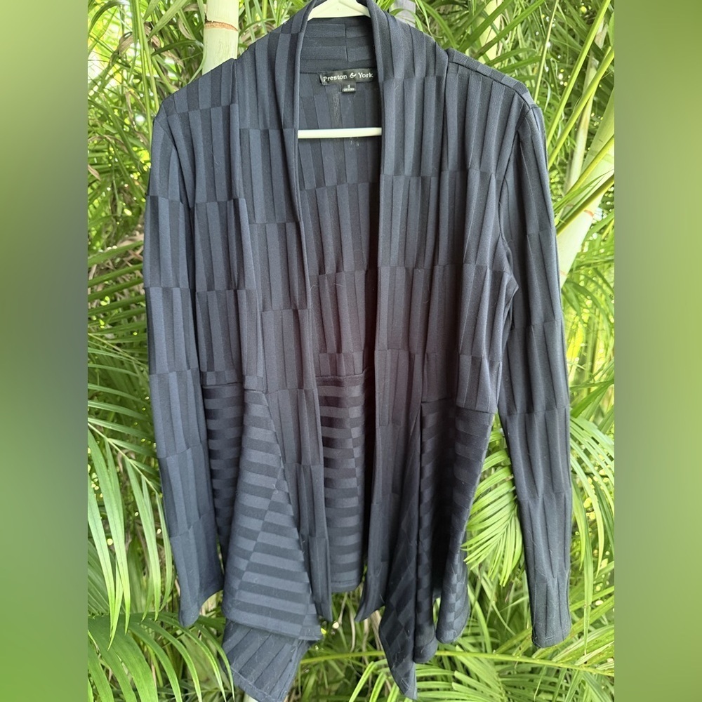 Preston & York Navy Blue Cascading Open Front Cardigan Lightweight Sweater